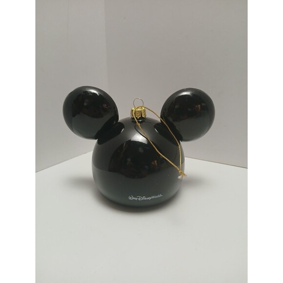 Disney Christmas Ornament Mickey Mouse Ear Black Red Glass No Box Used - Picture 2 of 3